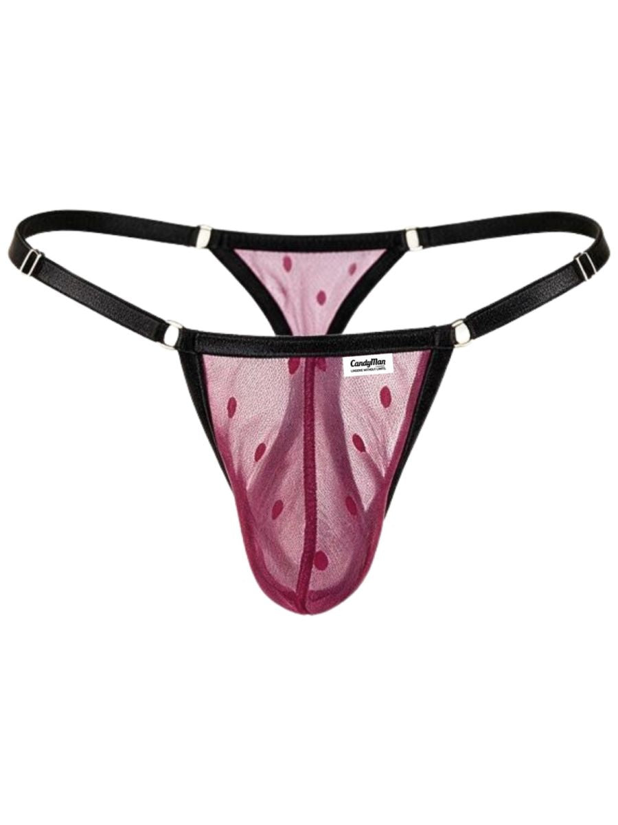 CandyMan 95016 Mens Stretch See-though Dot Mesh Thongs Wine