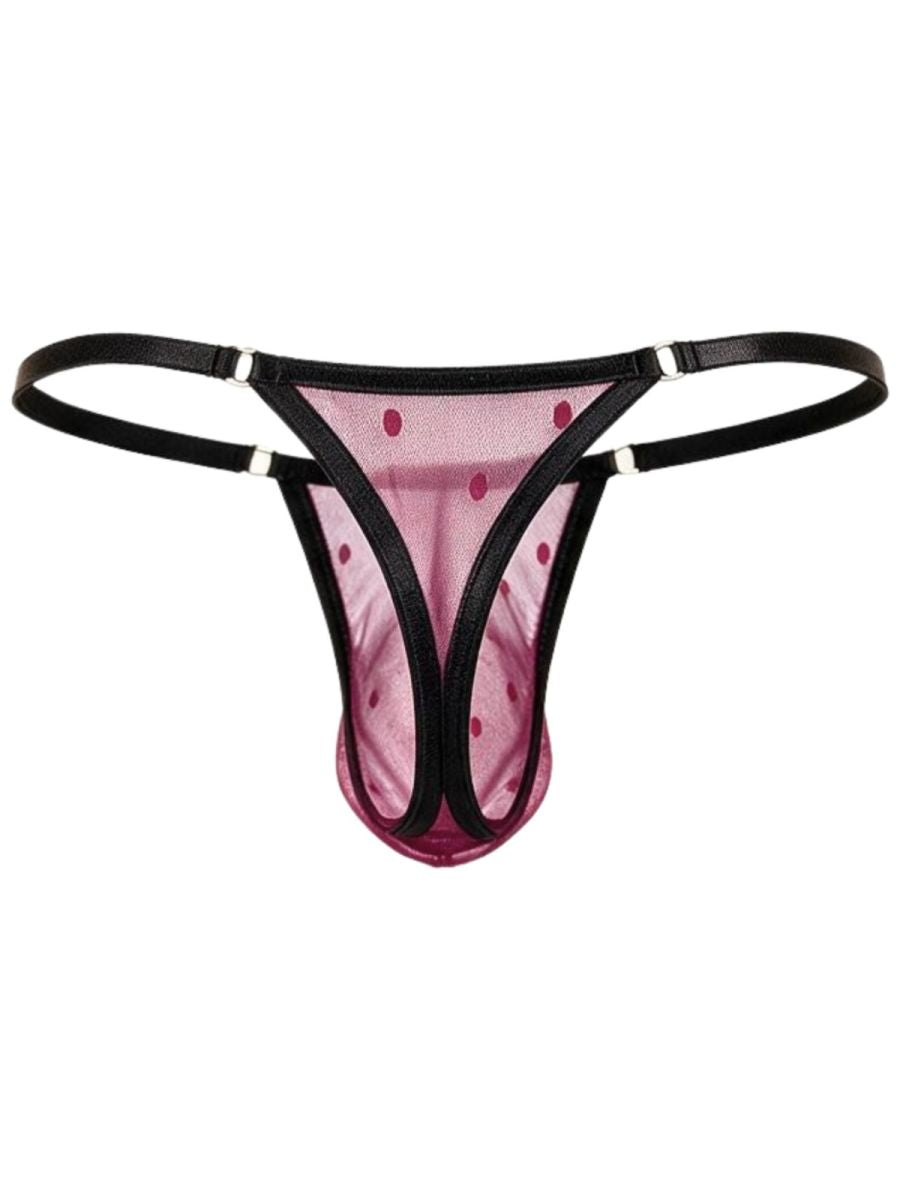 CandyMan 95016 Mens Stretch See-though Dot Mesh Thongs Wine