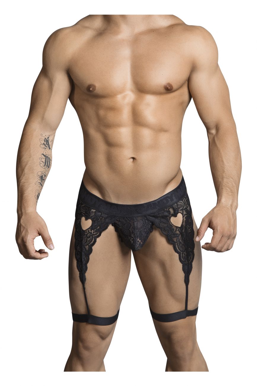 JCSTK - CandyMan 99310 Thong with Attached Garters Black