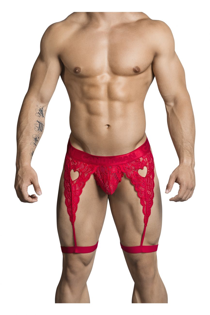 JCSTK - CandyMan 99310 Thong with Attached Garters Red