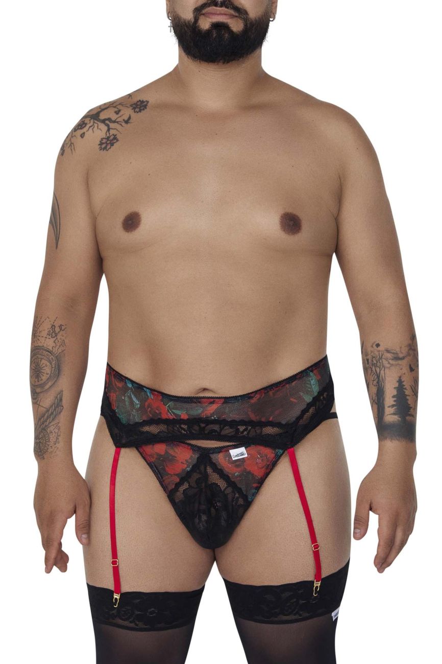 JCSTK - CandyMan 99688X Garter Thongs Two Piece Set Black Plus Sizes