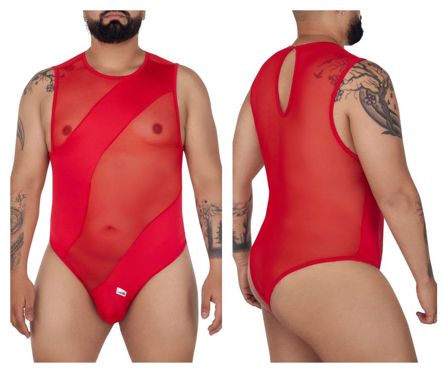 CandyMan 99699X Mesh Bodysuit Red Plus Sizes