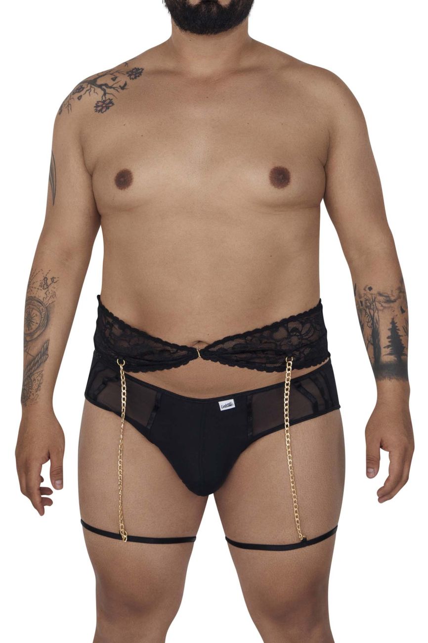 CandyMan 99703X Garter Briefs Two Piece Set Black Plus Sizes