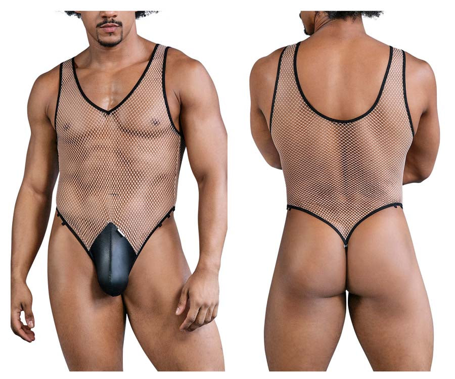 CandyMan 99858 Mens See-through Fishnet Bodysuit Beige-Black