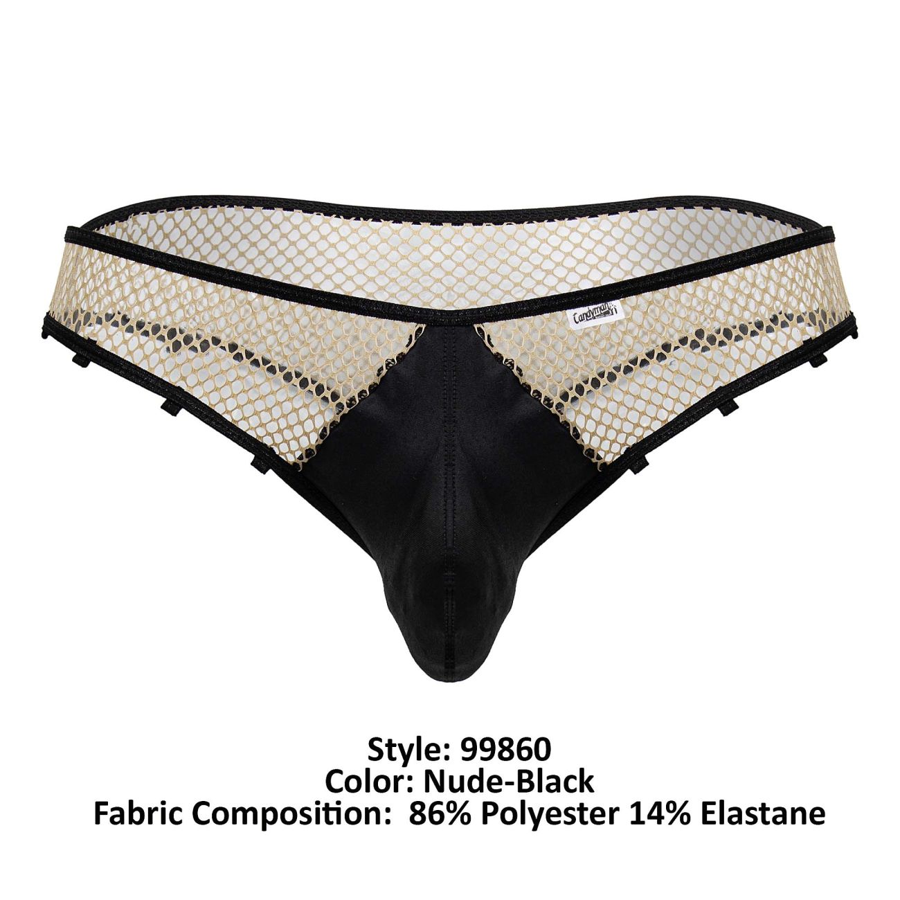 CandyMan 99860 Mens Sexy Fishnet Thong Panty Nude-Black