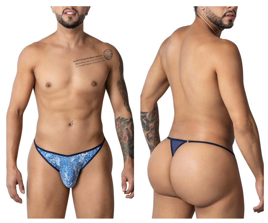 CandyMan 99875 Mens Water Print Breathable Mesh Thongs Plus Sizes Blue-White
