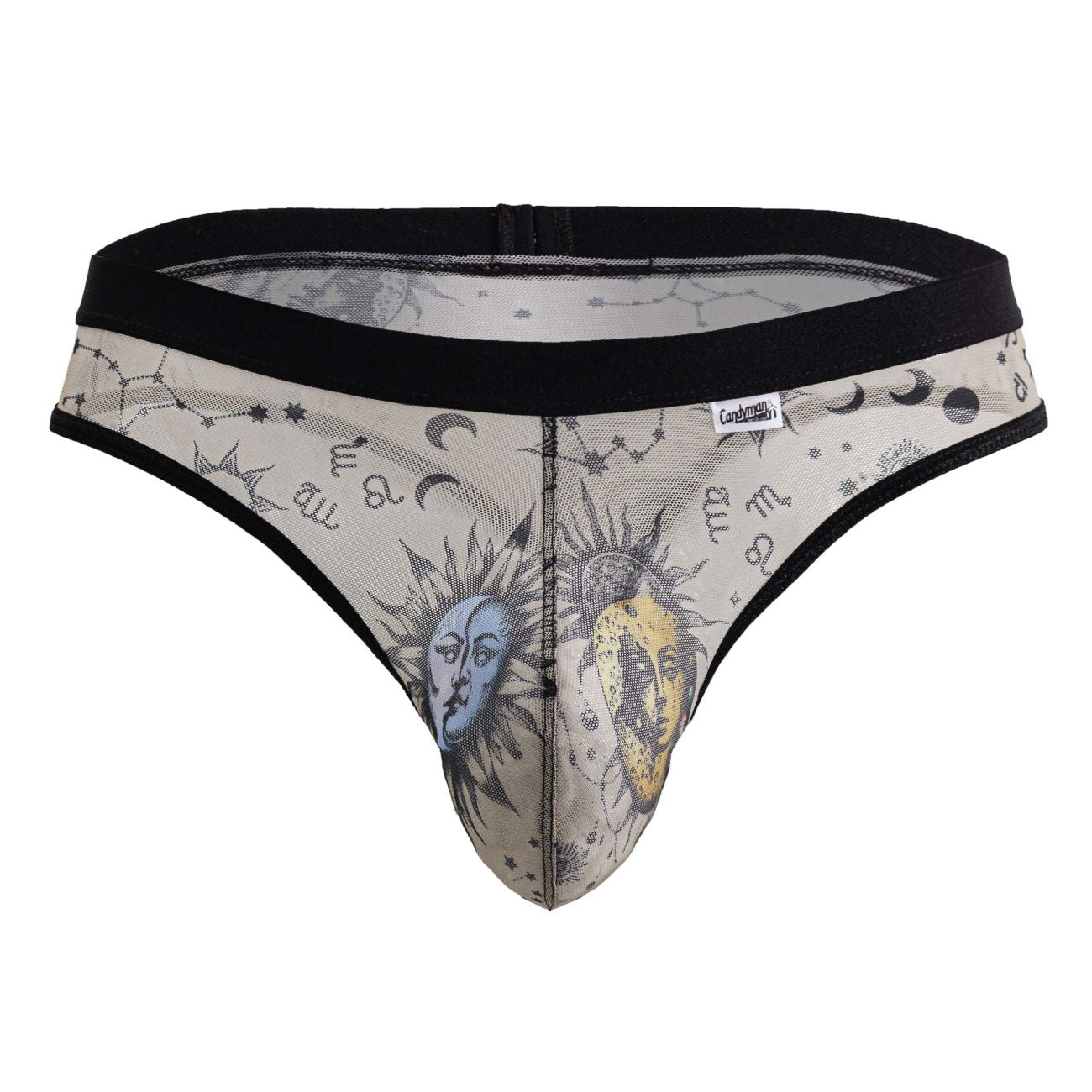 CandyMan 99885 Mens Cosmic Style Sun Moon Thong Nude-Black Plus Sizes