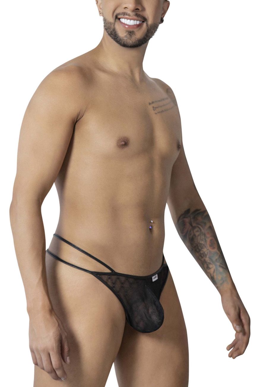 CandyMan 99903 Mens Strappy Geometric Mesh Thongs Black Plus Sizes