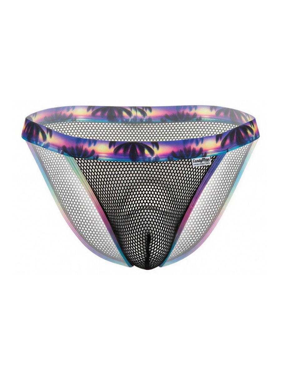 CandyMan 99935 Mens Ultra Light Feel Palm Trees & Mesh Briefs Black