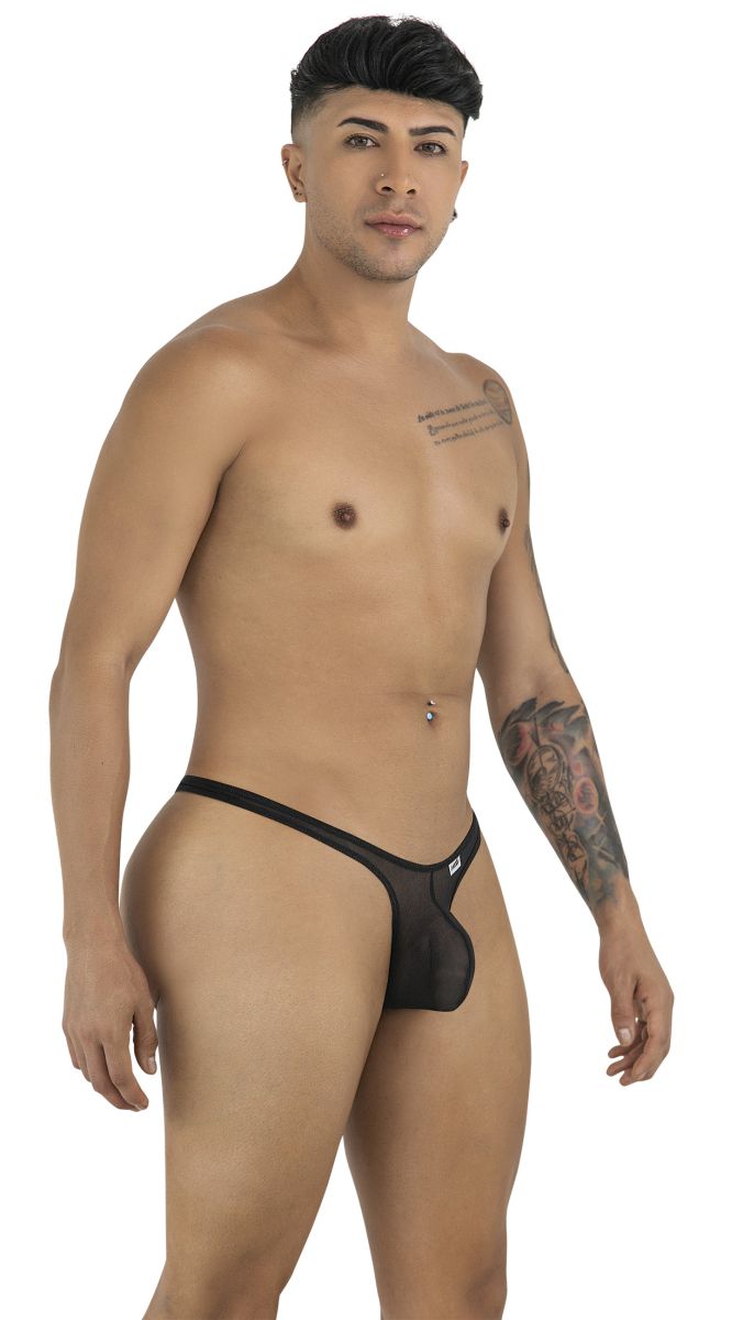 CandyMan 99954 Mens Minimal Barely There Thongs Black Mesh Plus Sizes