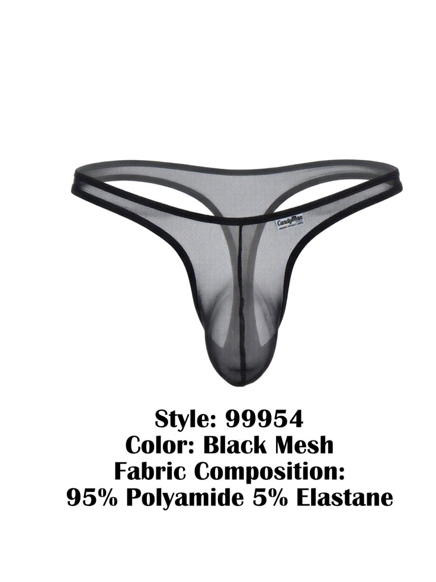CandyMan 99954 Mens Minimal Barely There Thongs Black Mesh Plus Sizes