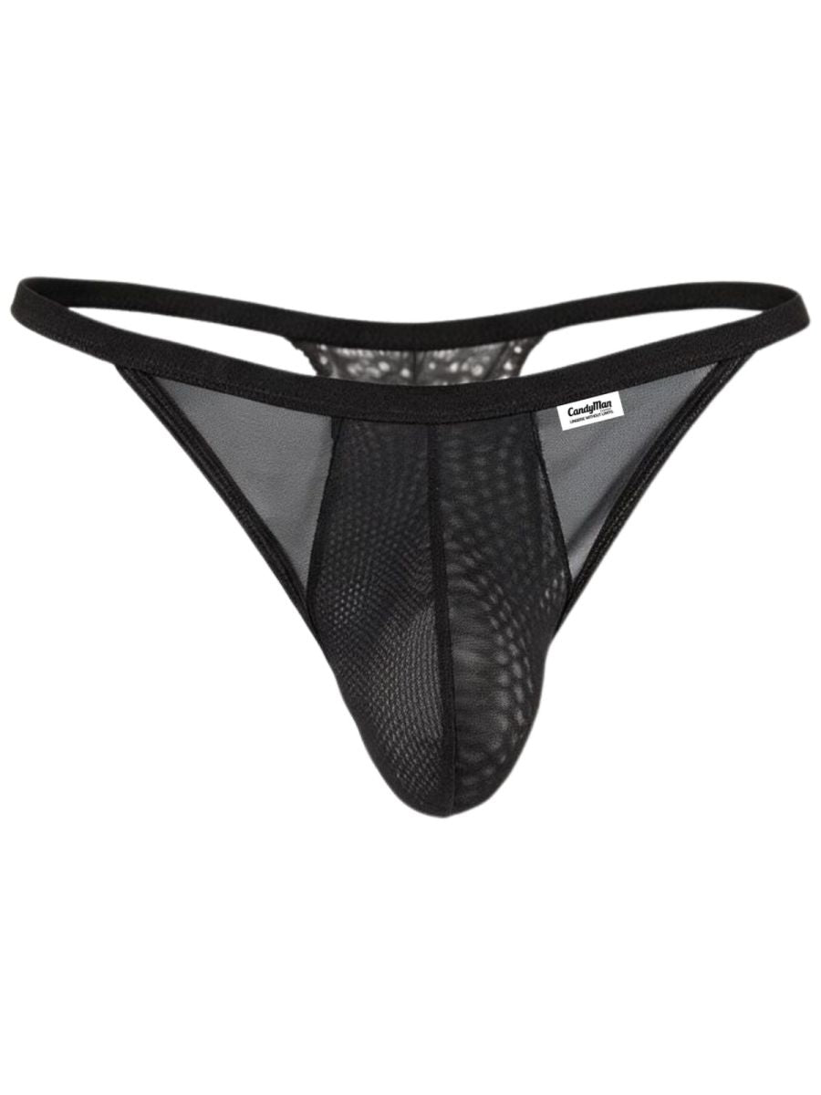 CandyMan 99969 Mens Captivating Sexy Mesh-Lace Thongs Black
