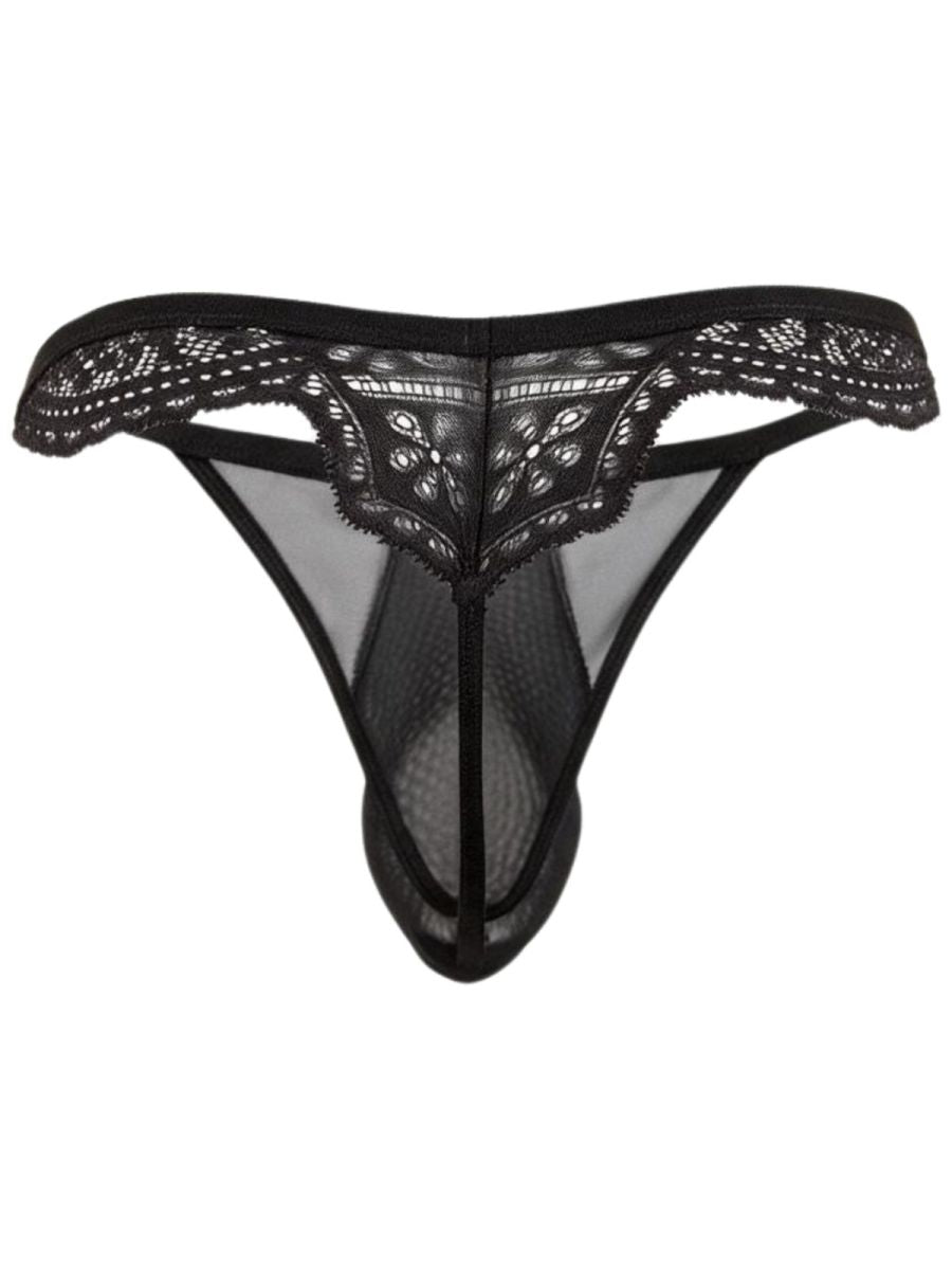 CandyMan 99969 Mens Captivating Sexy Mesh-Lace Thongs Black