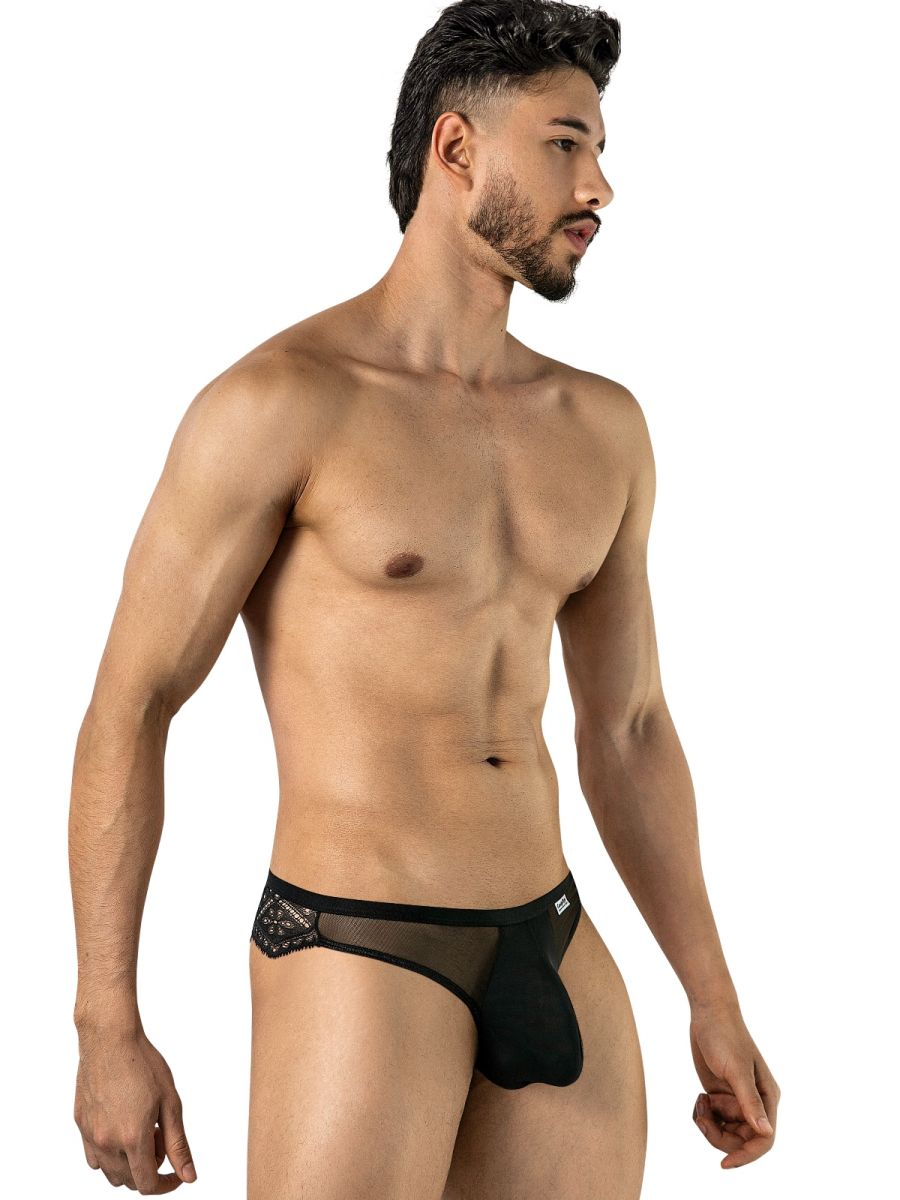 CandyMan 99971 Mens Captivating Sexy Mesh-Lace Thongs Black