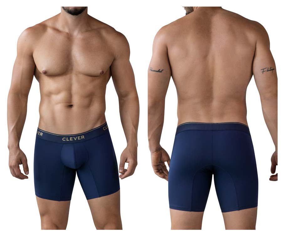 Clever 2027 Valladolid Mens Sleek Long Leg Boxer Briefs Dark Blue