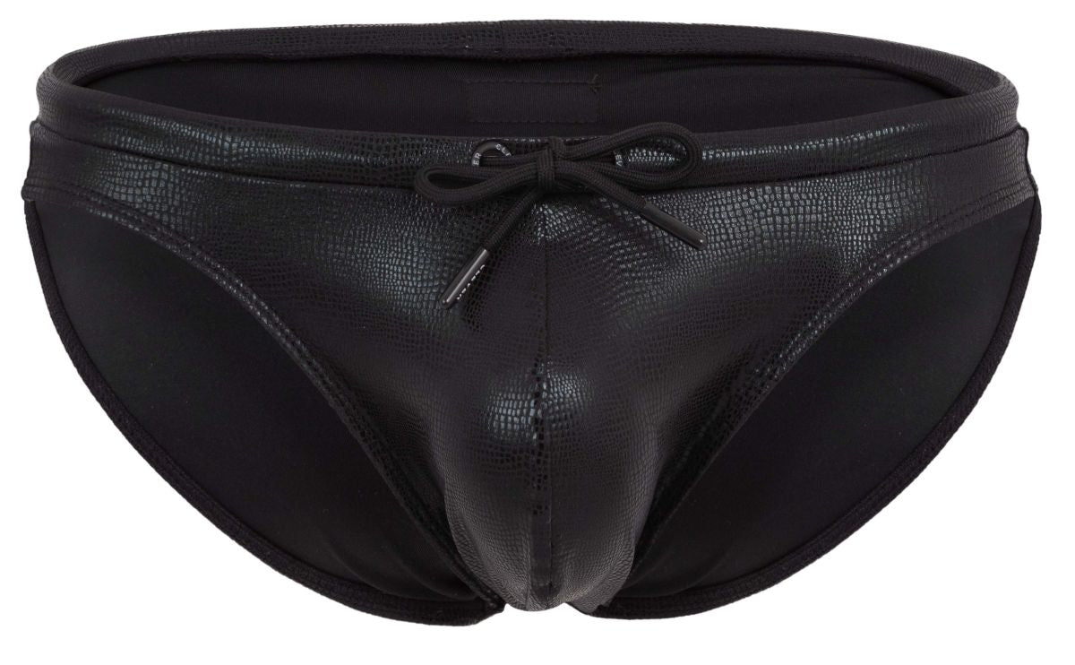 Clever 2065 Gorgona Mens Faux Leather Swim Briefs Black