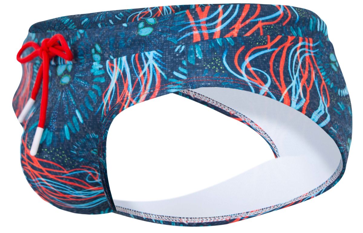 Clever 2066 Malpelo Mens Tropical Ocean Print Swim Briefs Dark Blue