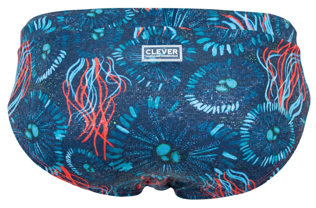 Clever 2066 Malpelo Mens Tropical Ocean Print Swim Briefs Dark Blue
