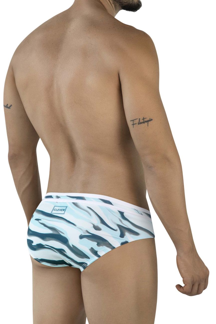 Clever 2067 Baru Mens Aqua Wave-Print Swim Briefs Blue