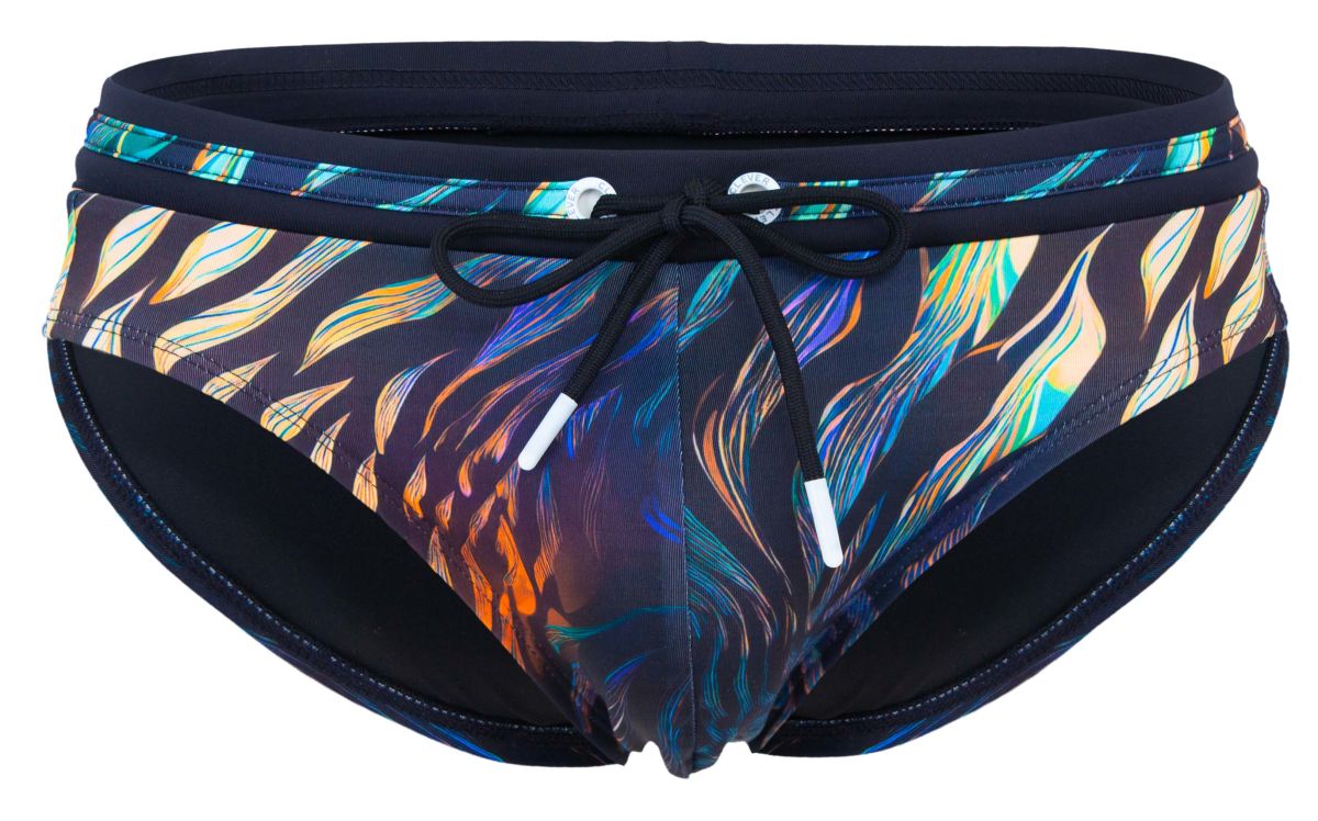 Clever 2068 Tumaco Mens Tiger Print Swim Briefs Black Multi