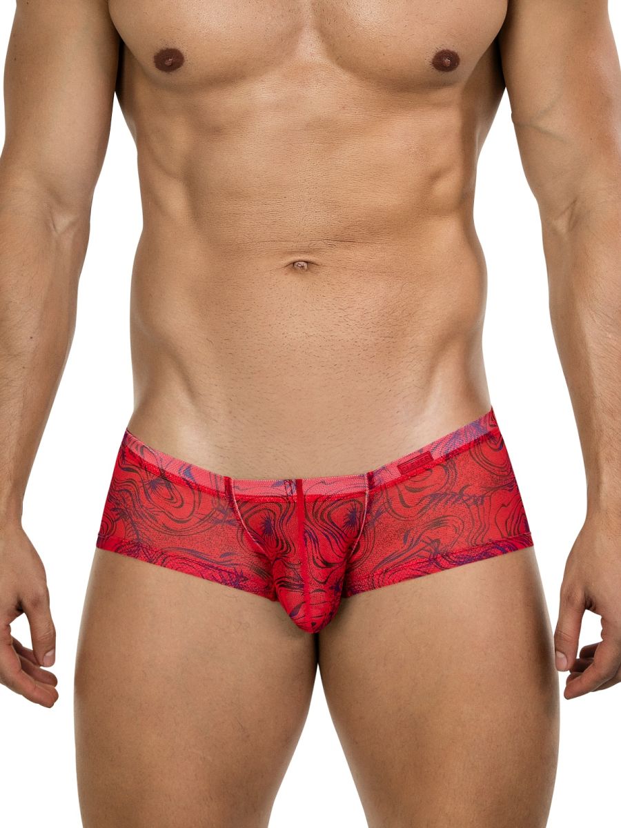 26032 Calipso Male Sheer Low Rise Swirl Print Trunks Red