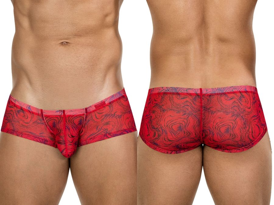 26032 Calipso Male Sheer Low Rise Swirl Print Trunks Red