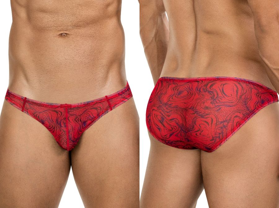 26034 Calipso Male Sheer Swirl Patterned Bikini Red