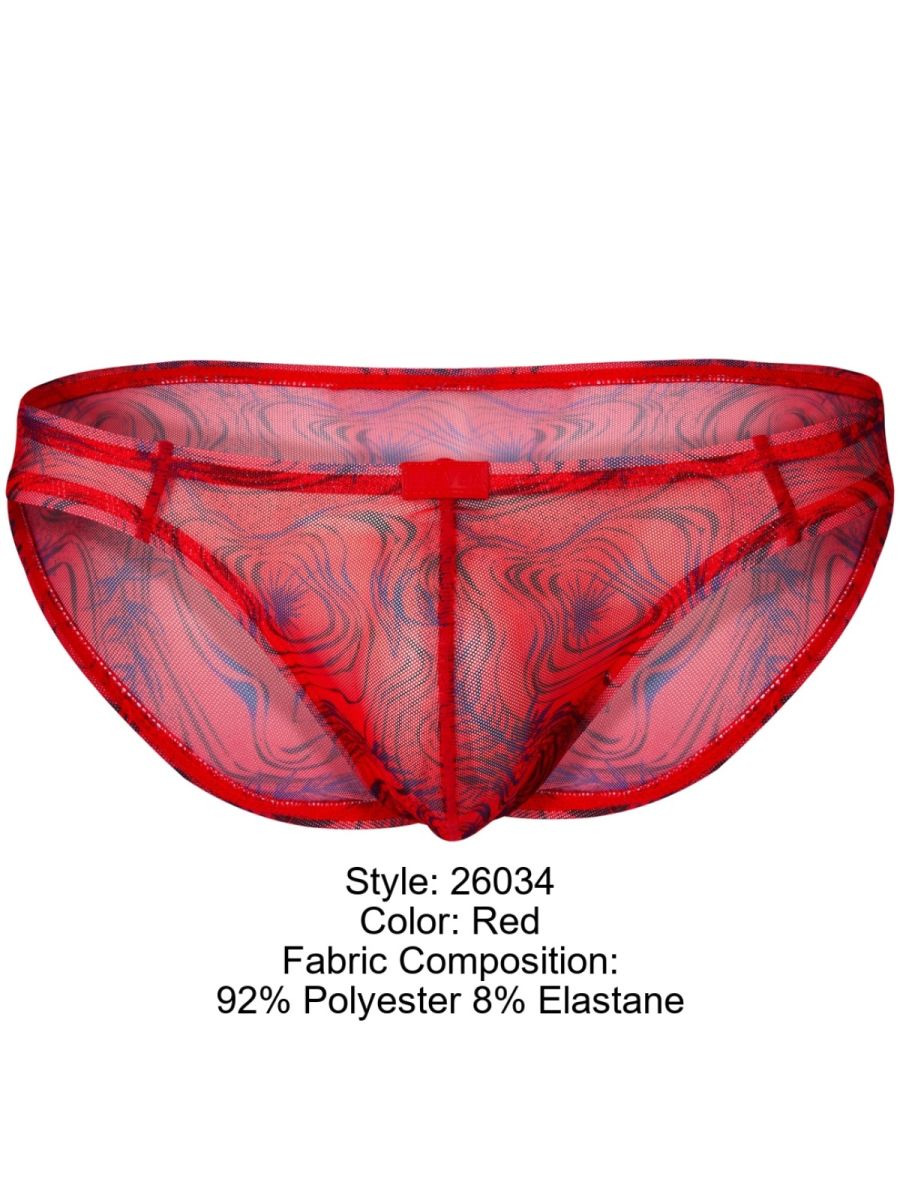 26034 Calipso Male Sheer Swirl Patterned Bikini Red