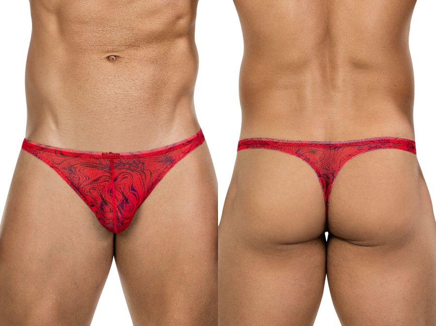 26036 Calipso Male Sheer Marbled Pattern Thongs Red