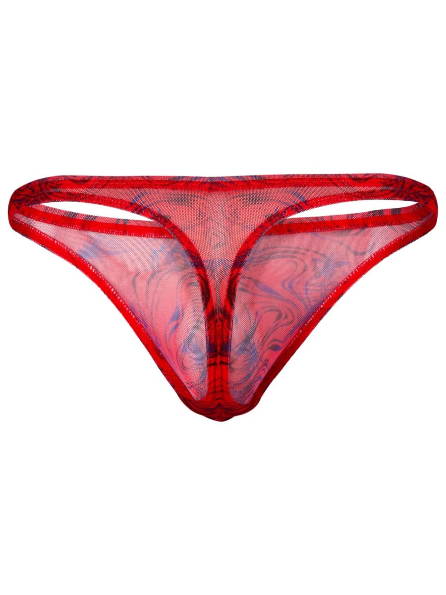 26036 Calipso Male Sheer Marbled Pattern Thongs Red