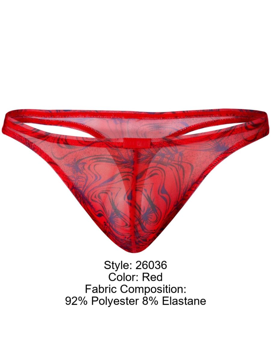 26036 Calipso Male Sheer Marbled Pattern Thongs Red