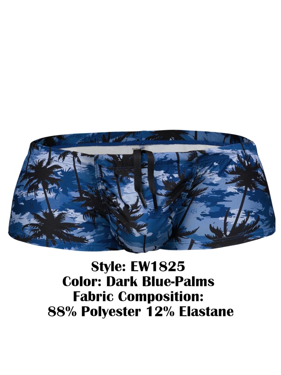 ErgoWear EW1825 Tropical Camo Male Swim Trunks Dark Blue Palms