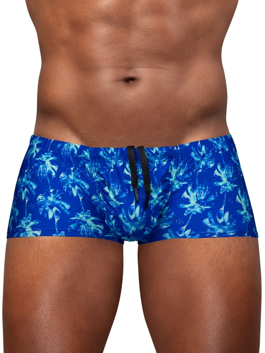 ErgoWear EW1827 Mens 4-Way Stretch Swim Trunks Royal Blue Palms