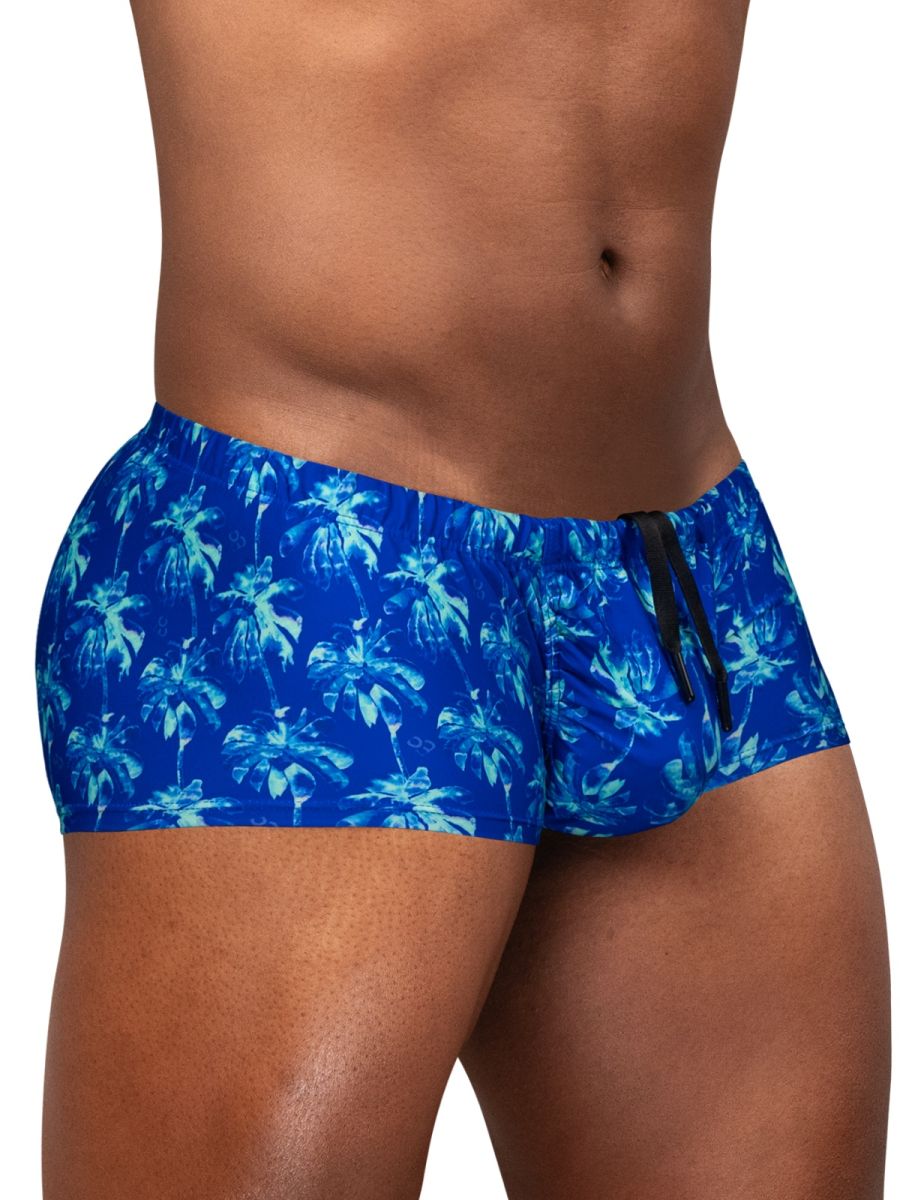 ErgoWear EW1827 Mens 4-Way Stretch Swim Trunks Royal Blue Palms