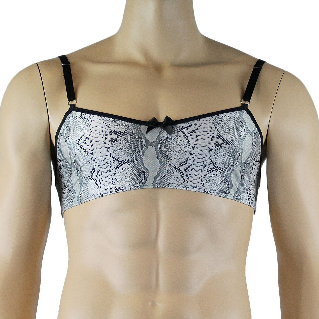 Mens Grey Snake Print Bra Top for Males & G string