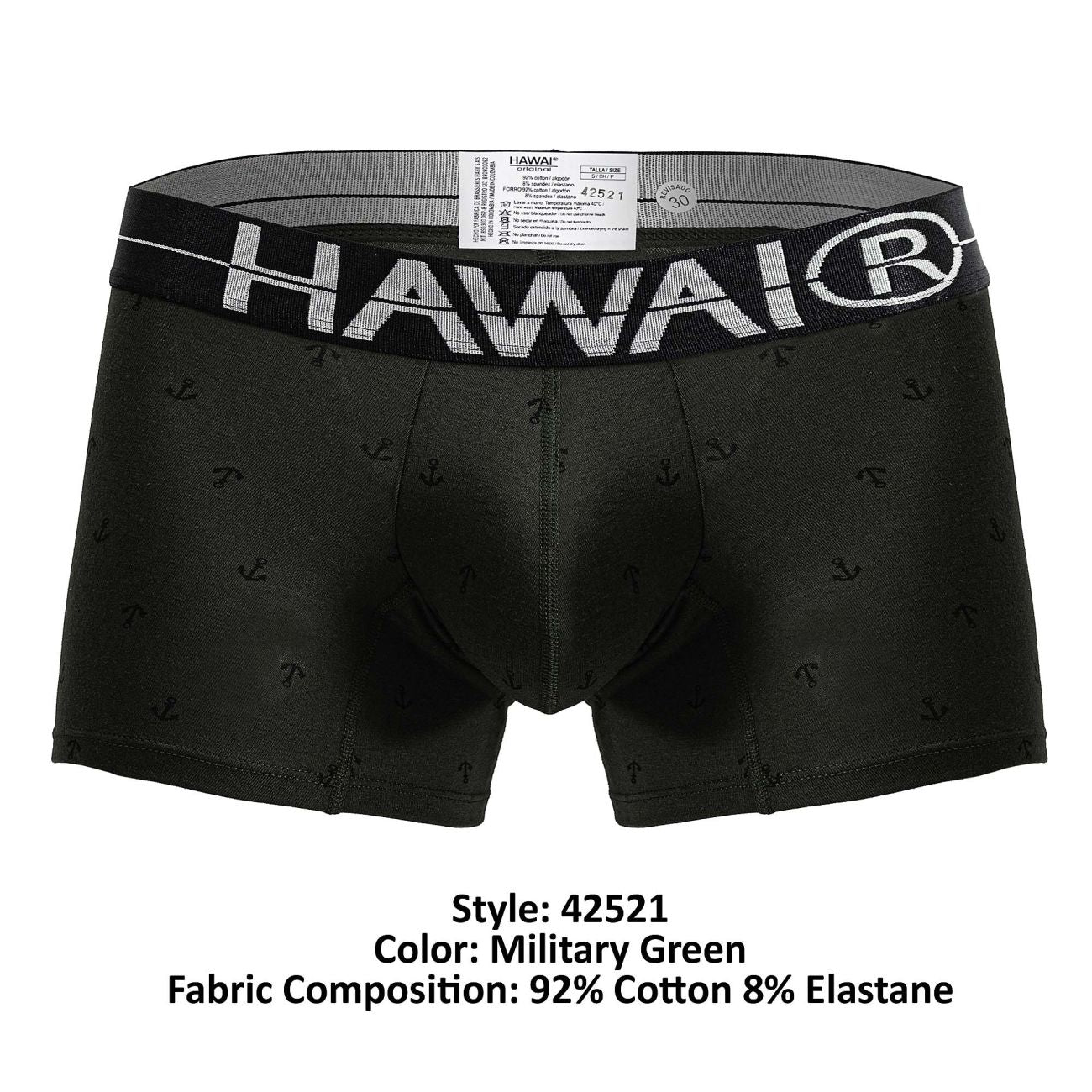 HAWAIR 42521 Cotton Blend Male Snug Fit Trunks Military Green