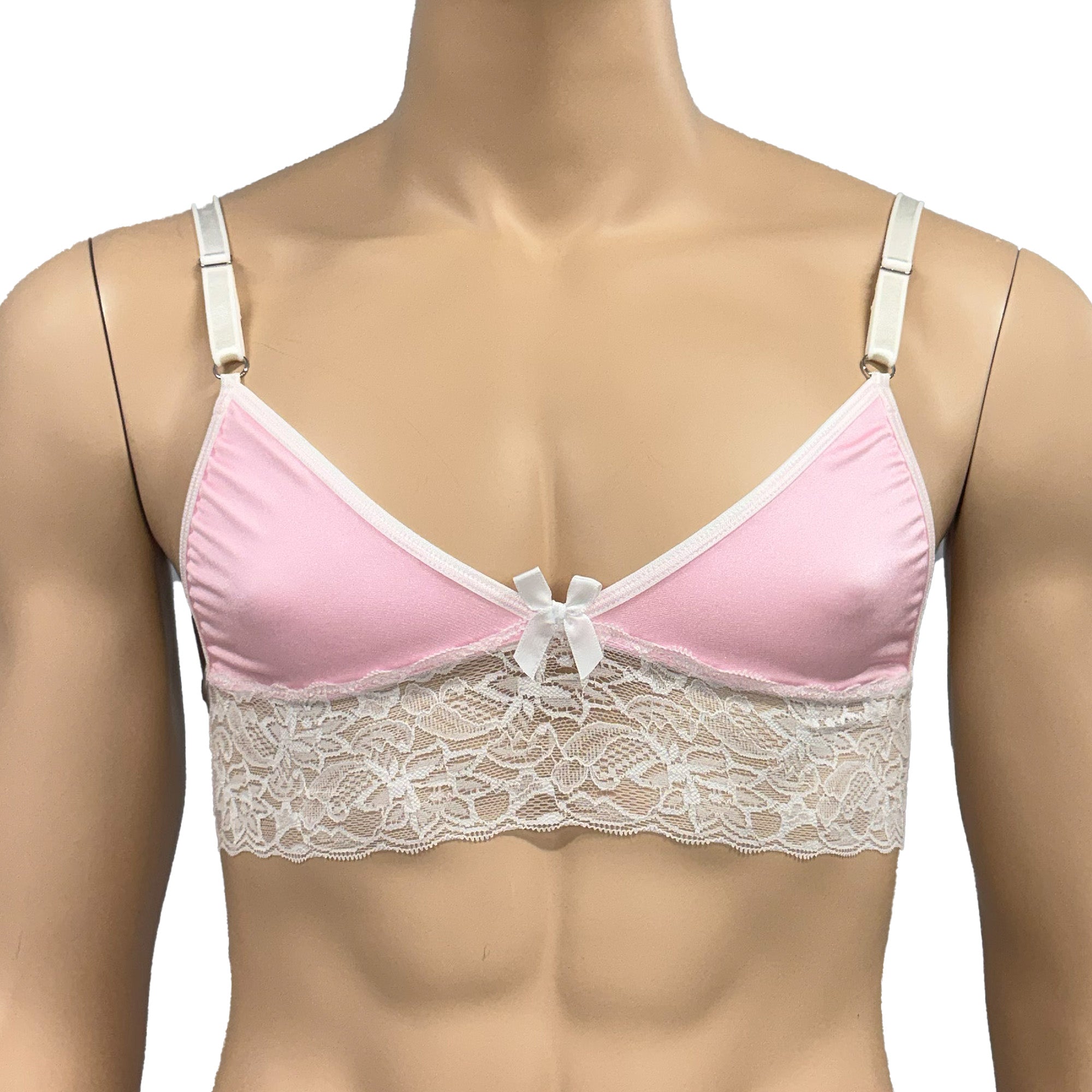 Mens Jackie & Lace Bra Top with Fun & Flirty Detail Light Pink & White Lace
