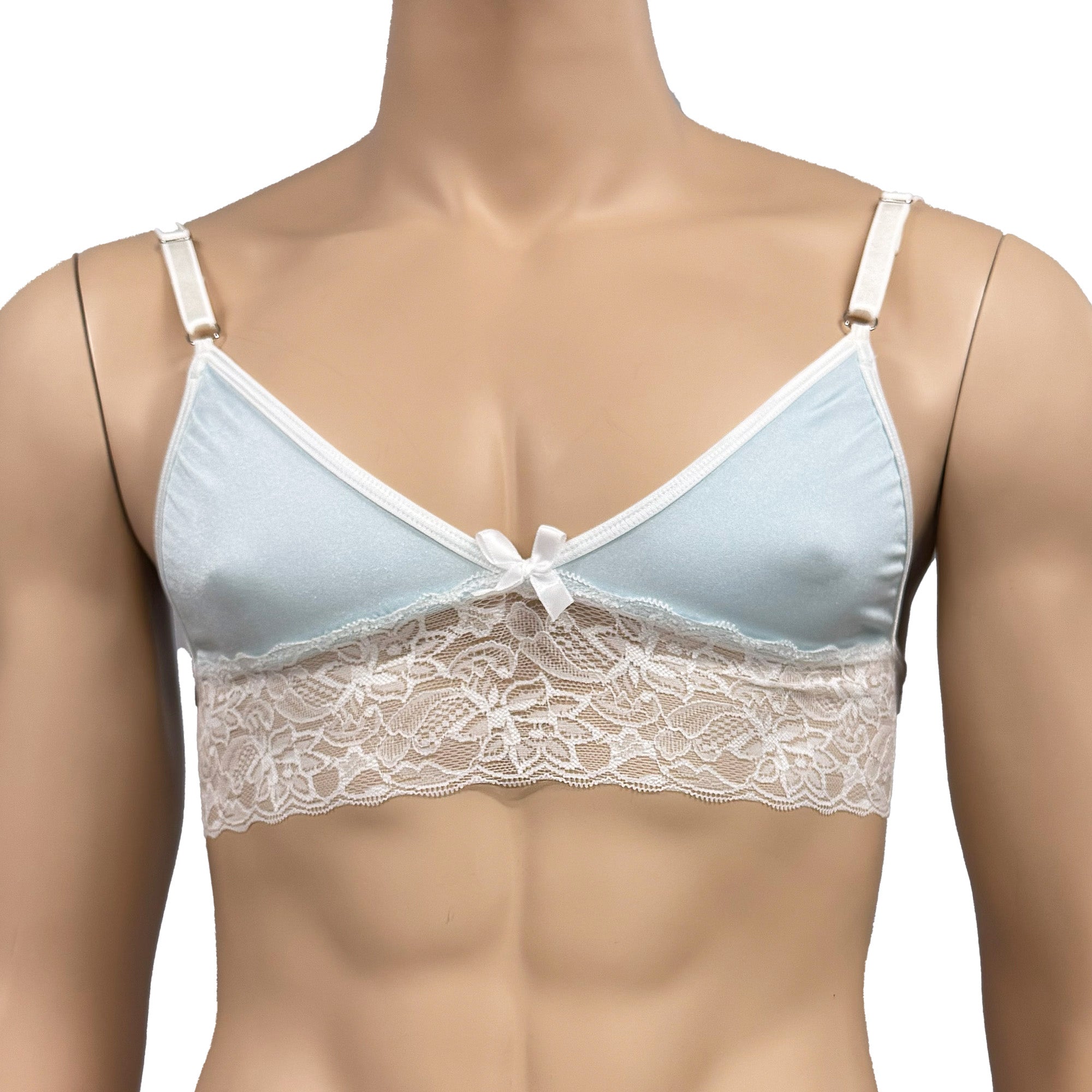 Mens Jackie & Lace Bra Top with Fun & Flirty Detail Light Blue & White Lace