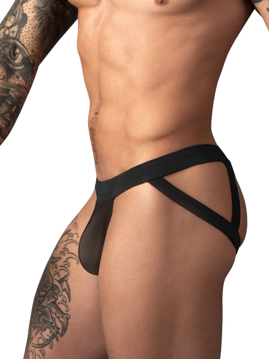 Male Power 352-307 Mens Sheer Mesh 2 Strappy Ring Jock Black