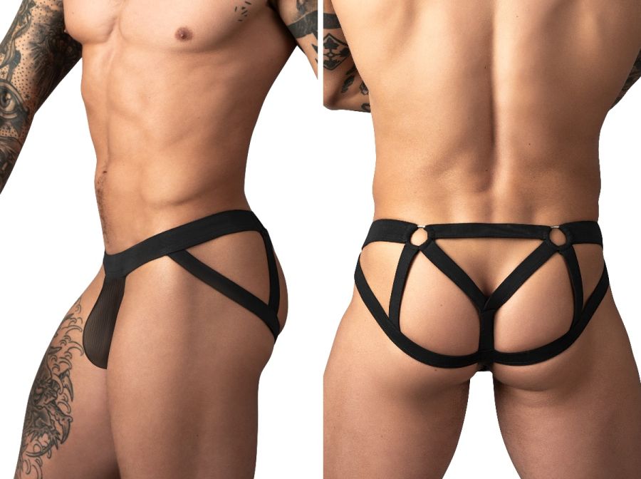 Male Power 352-307 Mens Sheer Mesh 2 Strappy Ring Jock Black