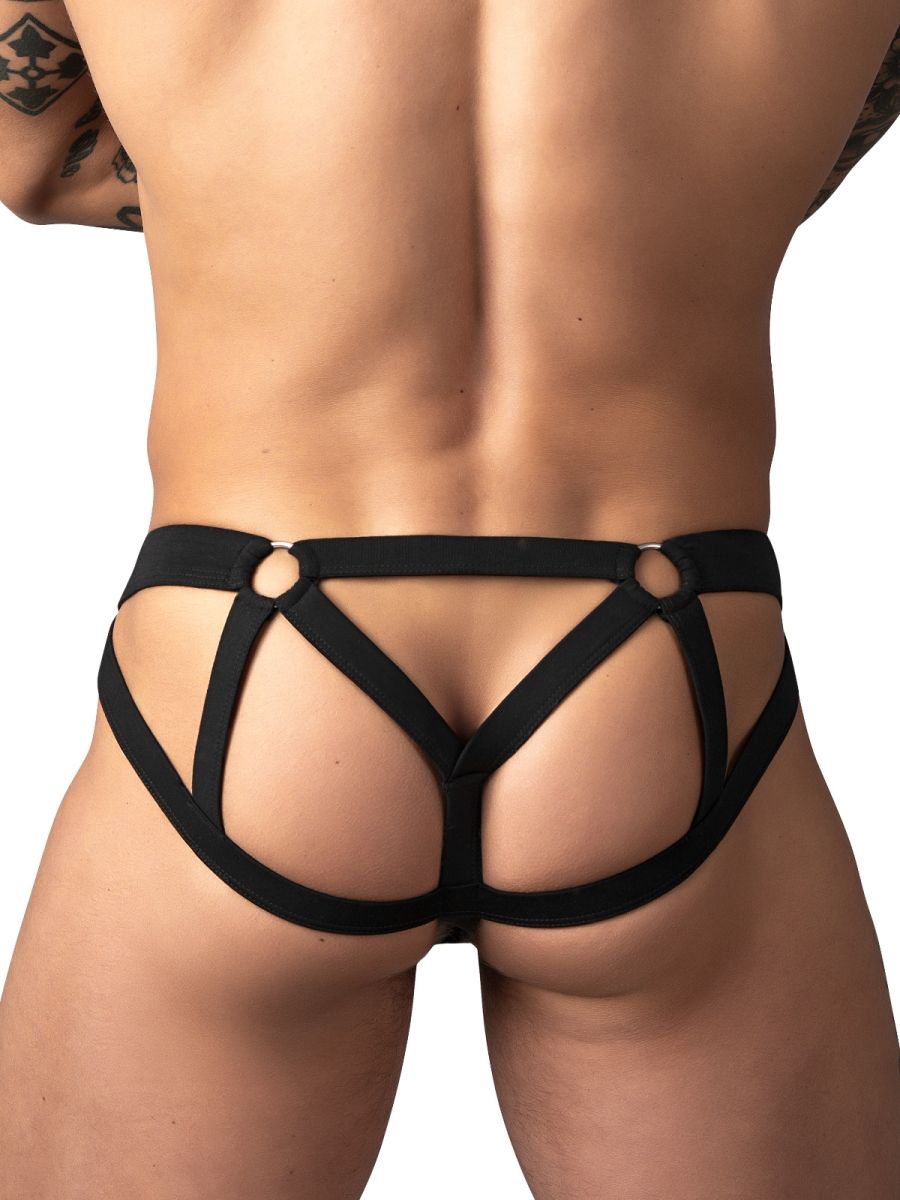 Male Power 352-307 Mens Sheer Mesh 2 Strappy Ring Jock Black