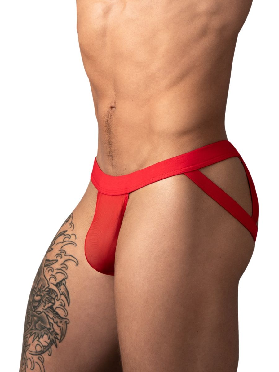 Male Power 352-307 Mens Sheer Mesh 2 Strappy Ring Jock Red