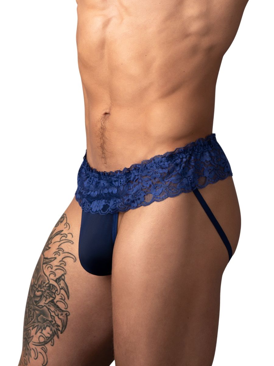 Male Power 360-280 Mens Sassy Lace with Skirt Ruffle Top Jock Navy