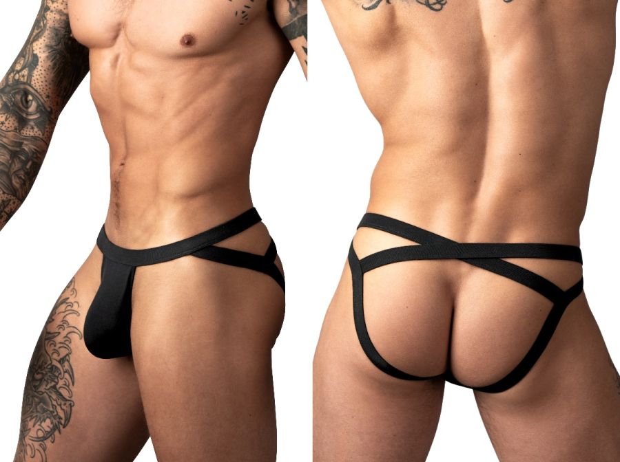 Male Power 394-308 Mens Strappy Back Eco Cozy Jock Black