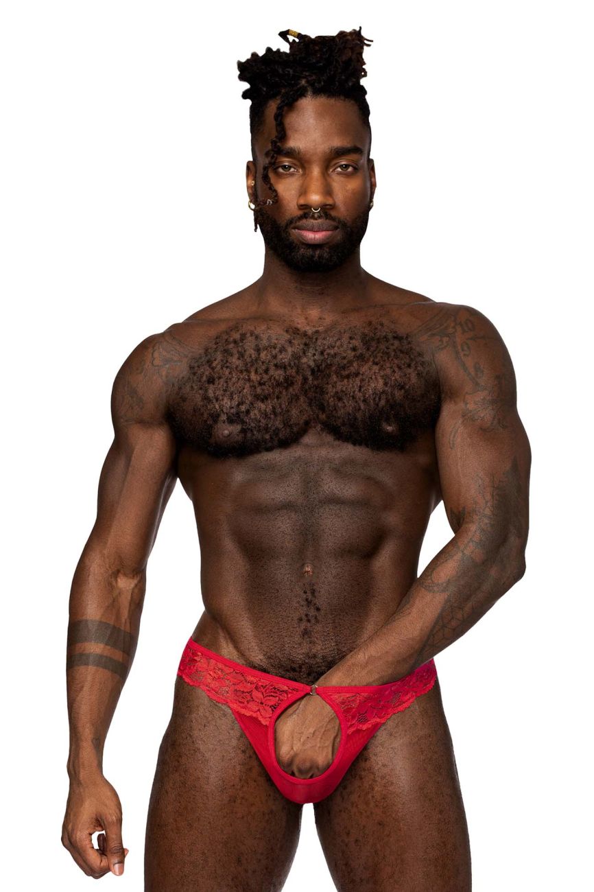 Male Power 409-280 Sassy Lace Open Ring Thong Red