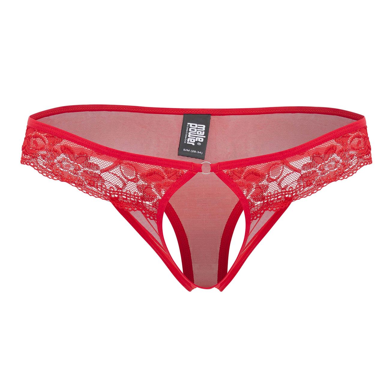 Male Power 409-280 Sassy Lace Open Ring Thong Red