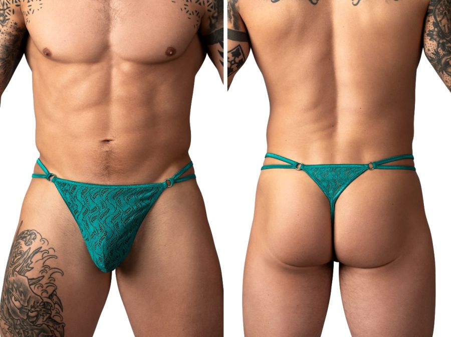 Male Power 456-305 Mens Ripple Lace Micro V String Teal