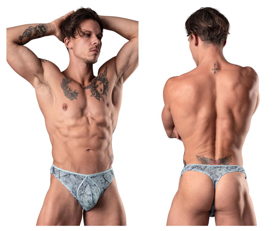 Male Power 461-290 Marble Mesh Mini Thong Light Blue