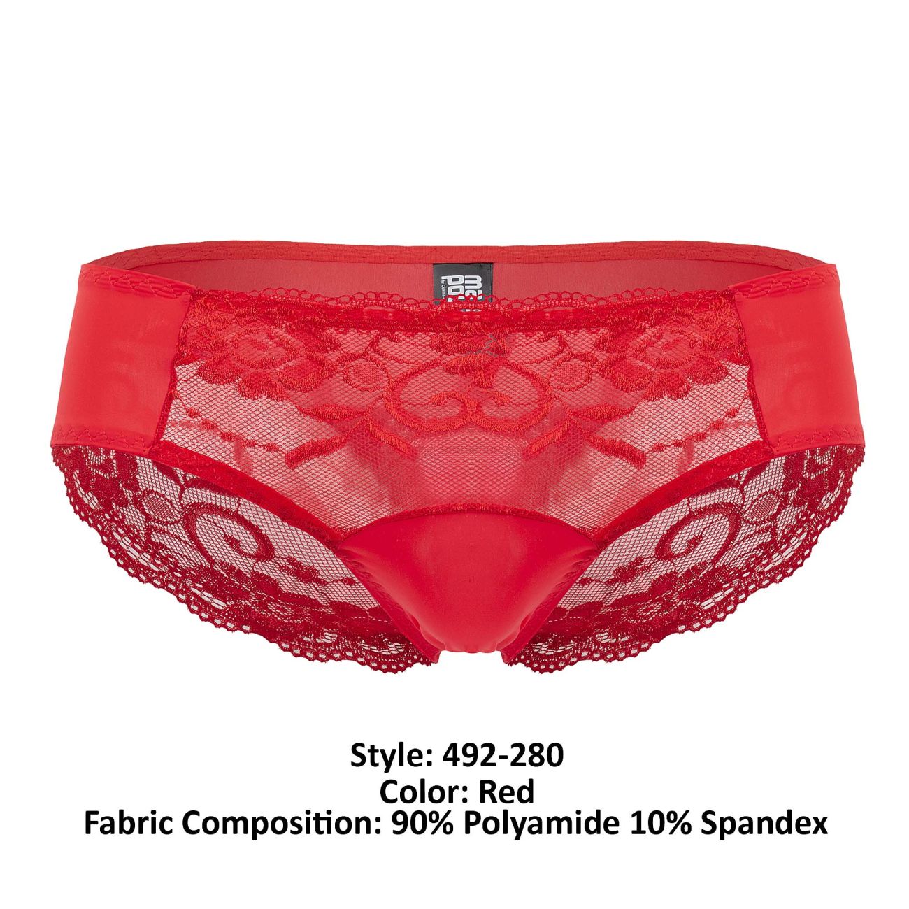 Male Power 492-280 Sassy Lace Bikini Solid Pouch Red