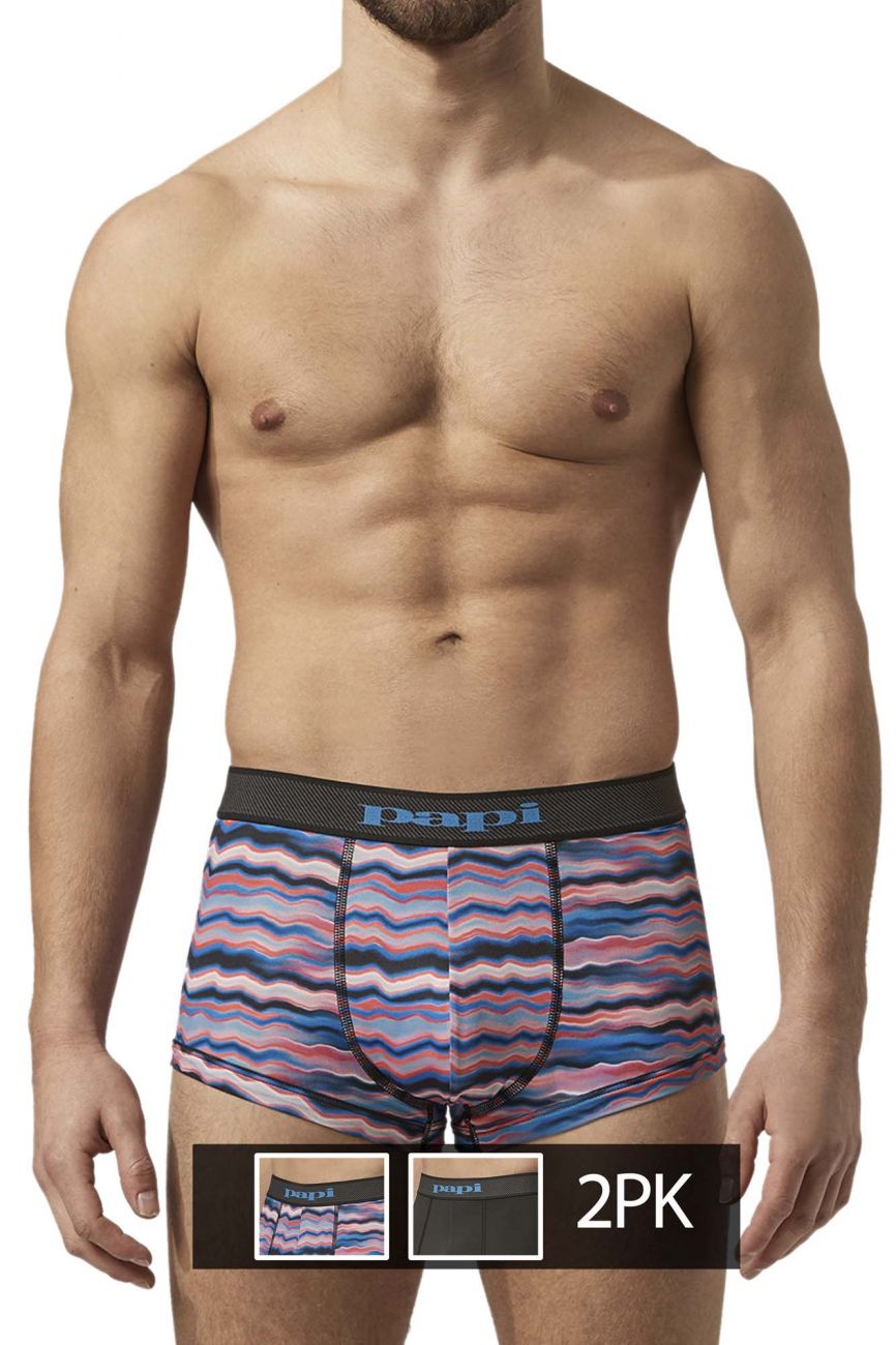 Papi UMPA076 2PK Microflex Brazilian Trunks Waves-Black